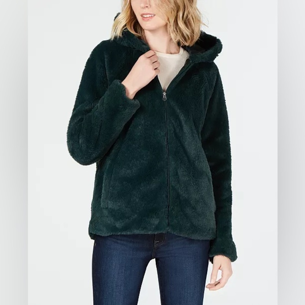 NEW Style & Co. Green Zip-Front Hooded Faux-Fur Jacket Women’s size PL / PXL